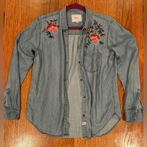 Rails Ingrid Rosebud Embroidered Button-Down Shirt - Size S